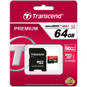 Карта памяти Transcend Premium microSDXC 64GB Class 10 UHS-I (TS64GUSDU1)
