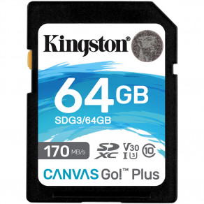 Карта пам'яті SD Kingston Canvas Go! Plus 64GB UHS-I, U3, V30 (R170/W70)