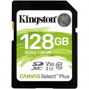 Карта пам'яті SD Kingston Canvas Select Plus 128GB UHS-I, U3, V30 (R100/W85)
